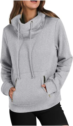 Top Coat for Women Long Sleeve Sweatshirts High Neck Hoodies Plain Daily Basic Tees Fall Dressy Casual Shirts