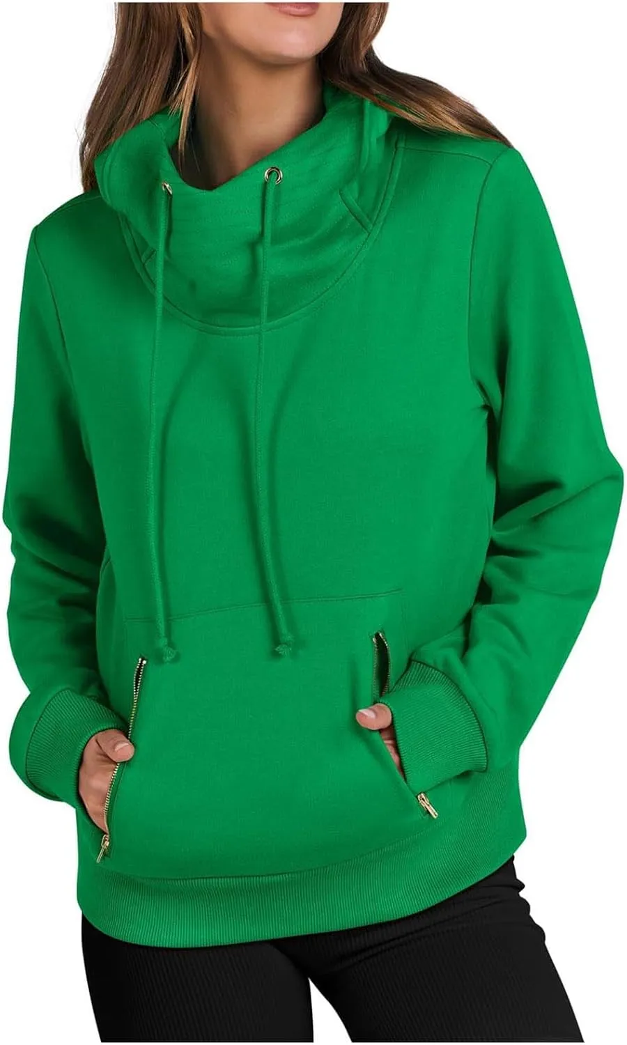 Top Coat for Women Long Sleeve Sweatshirts High Neck Hoodies Plain Daily Basic Tees Fall Dressy Casual Shirts