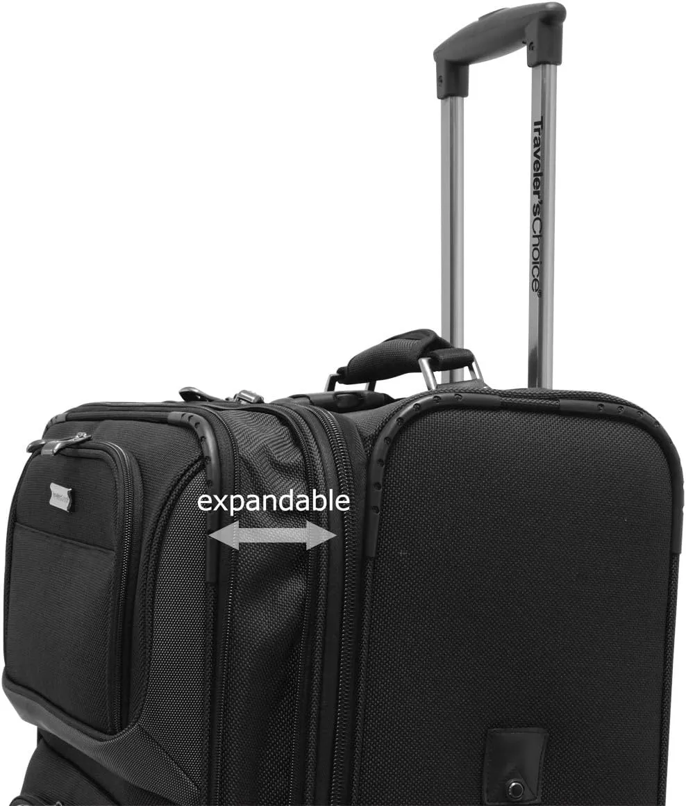 Traveler's Choice Conventional II Expandable Rugged Rollaboard Luggage, Black, Carry-on 21-Inch