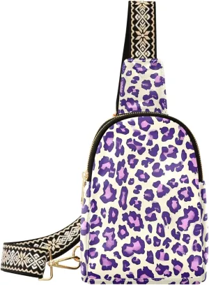 trendy Leopard Purple bags fanny pack leather leather fanny pack crossbody for hiking