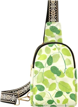 trendy Spring Leaves fanny pack crossbody leather sling backpack sling bag for hiking