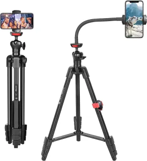 Tripod for iPhone and Android Cellphone,54-inch Premium Flexible Phone Tripod with 14-inch Adjustable Gooseneck, Cellphone Phone Tablet Stand Holder,Upgrade Ball Head and Carrying Bag