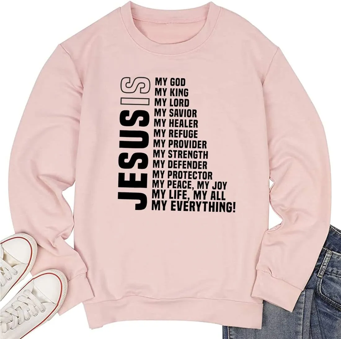 TSIIUO Women's Jesus is My Everything Christian Sweatshirt Funny Jesus Christ Bible Verse Pullover Tops Tees