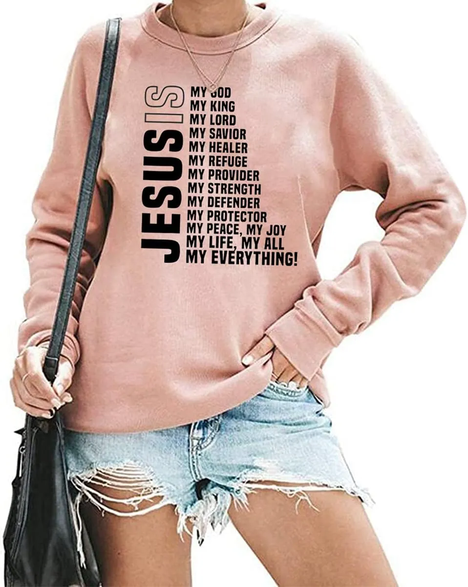 TSIIUO Women's Jesus is My Everything Christian Sweatshirt Funny Jesus Christ Bible Verse Pullover Tops Tees