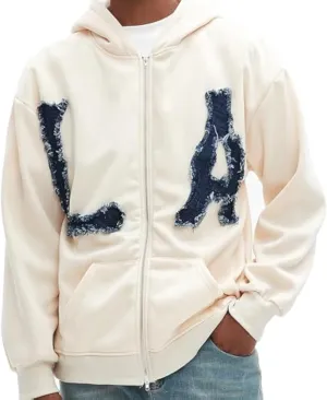 Unisex Letter Embroidery Trendy Hoodies Zip Up Casual Overszie Colorful Y2K Hip Hop Streetwear Harajuku Jacket