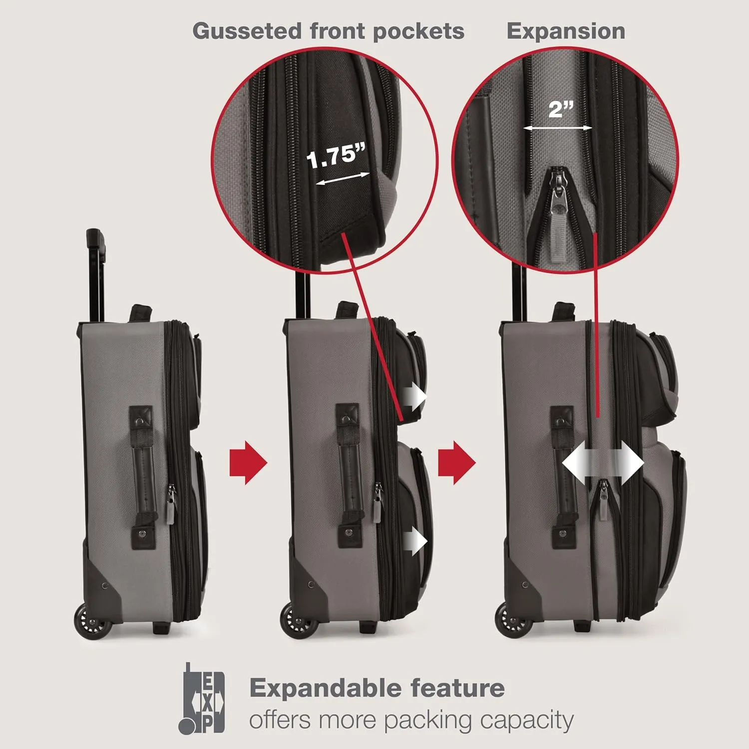 U.S. Traveler Rio Rugged Fabric Expandable Carry-on Luggage, Grey, Set