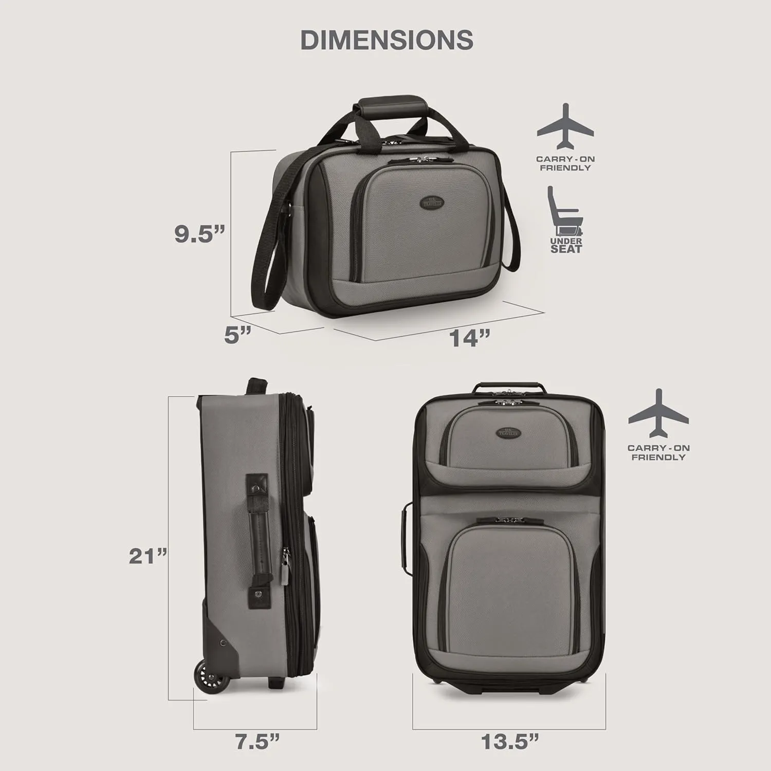 U.S. Traveler Rio Rugged Fabric Expandable Carry-on Luggage, Grey, Set