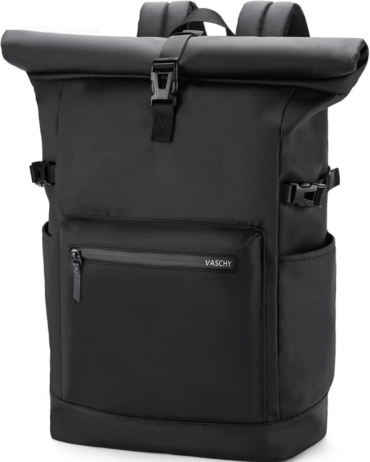 VASCHY Rolltop Travel Backpack for Men, Water Resistant Expandable Large Carry-on Casual Daypack for Work Business Hiking College Black