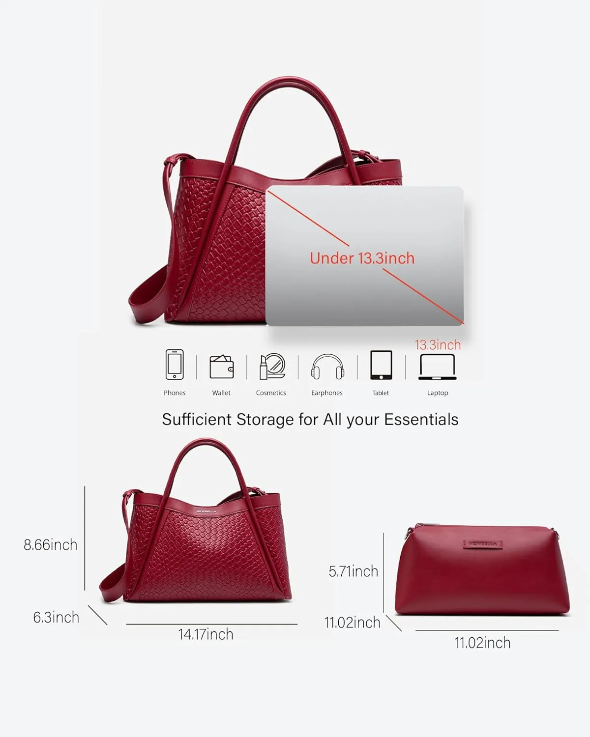 Vegan Leather Tote Bag for Women, Hobo Shoulder Bag, Crossbody Handbag with Matching Purse, Stylish Versatile