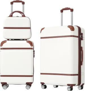 Versatile Hardshell Luggage Set for All Travelers, 20" and 24" Spinners with Cosmetic Case, Lightweight White Design