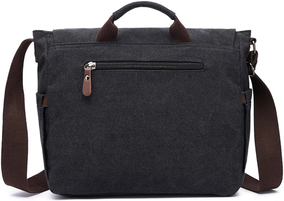 Vintage Genuine Leather Waxed Canvas Briefcase Large Satchel Shoulder Bag Rugged Computer 15.6" Laptop Bag