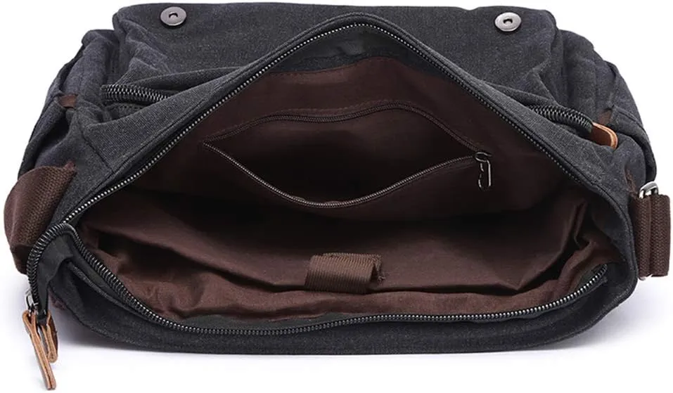 Vintage Genuine Leather Waxed Canvas Briefcase Large Satchel Shoulder Bag Rugged Computer 15.6" Laptop Bag