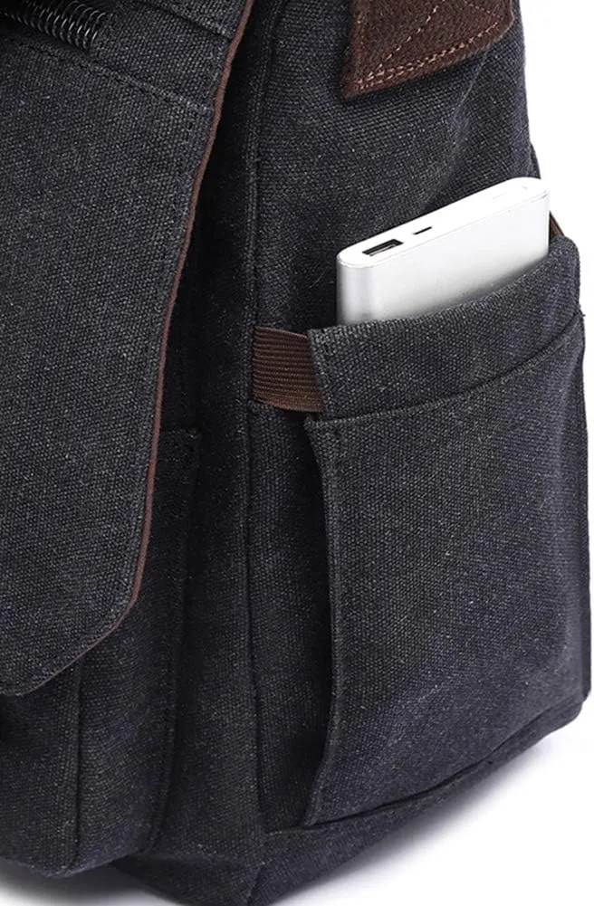 Vintage Genuine Leather Waxed Canvas Briefcase Large Satchel Shoulder Bag Rugged Computer 15.6" Laptop Bag
