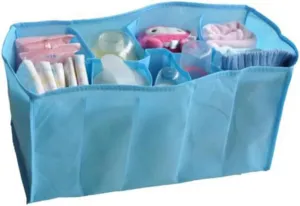 VOSAREA Multi Compartment Diaper Bag Organizer Blue Portable Mommy Diaper Bag for Essentials The Go Storage