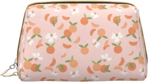 VOSERY Makeup Bag, Cosmetic Bags Travel Toiletry Bag for Women, Large Capacity Makeup Bag Organizer, Cute Orange White Flower Make up Bag, Cute Makeup Pouch, Waterproof Leather Makeup Case