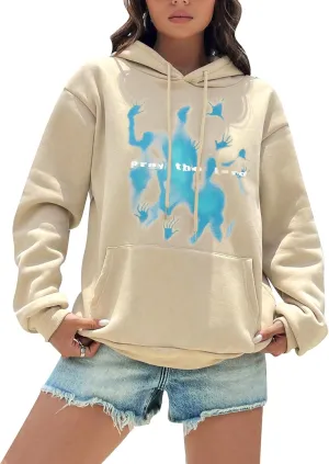 WDIRARA Women's Oversized Letter Graphic Print Hoodie Trendy Fleece Drawstring Hoodies Pullover Top