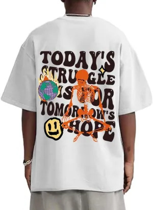 Weiyuqi Oversized Graphic Tshirt for Men Letter Print Vintage T Shirt Tees Casual Loose Fit Retro Streetwear Shirts Tops