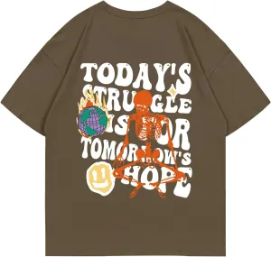 Weiyuqi Oversized Graphic Tshirt for Men Letter Print Vintage T Shirt Tees Casual Loose Fit Retro Streetwear Shirts Tops