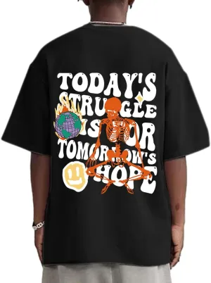 Weiyuqi Oversized Graphic Tshirt for Men Letter Print Vintage T Shirt Tees Casual Loose Fit Retro Streetwear Shirts Tops