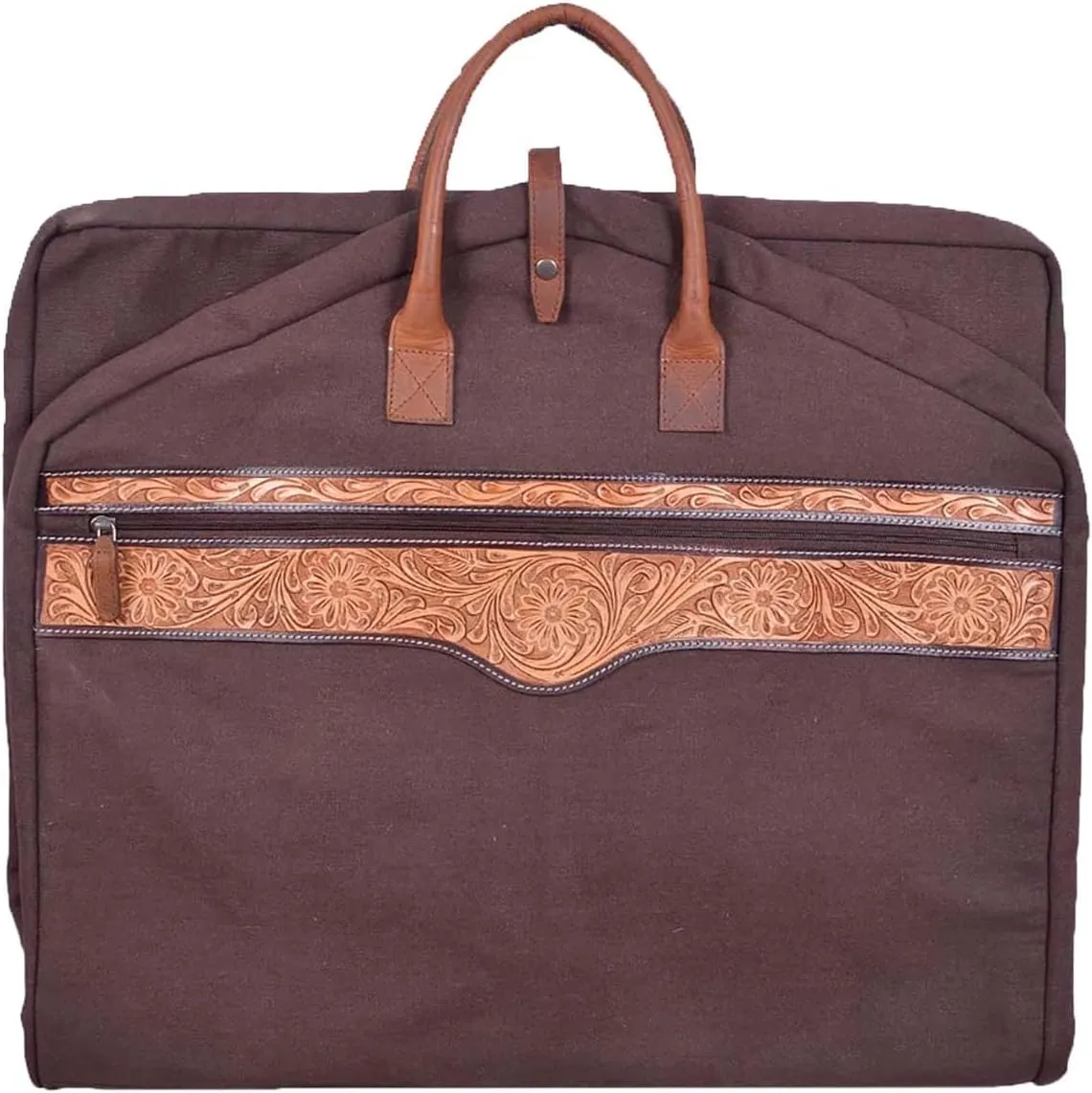 Western Long Brown Canvas Floral Tooled Travel Carry Garment Storage Bag 32SK02
