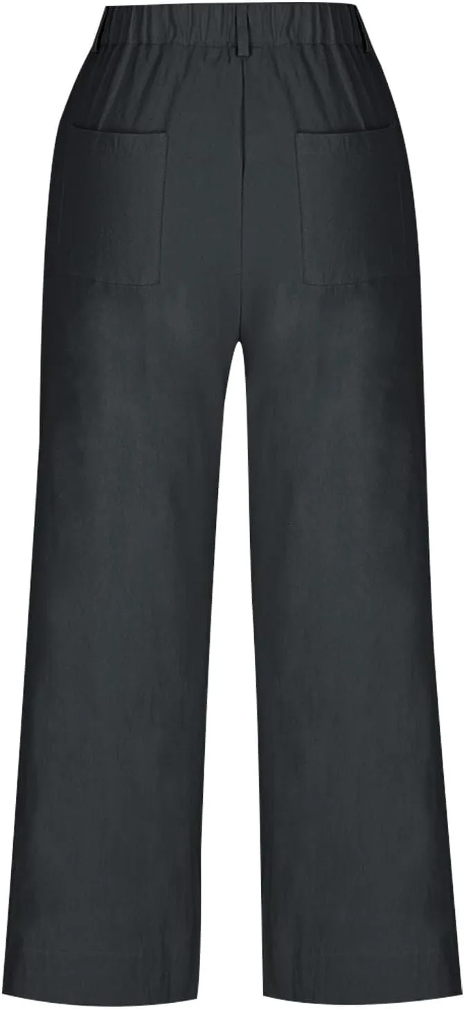 Wide Leg Dress Pants for Women High Waisted Business Work Casual Pants Summer Comfy Cropped Linen Palazzo Trousers