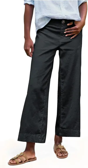 Wide Leg Dress Pants for Women High Waisted Business Work Casual Pants Summer Comfy Cropped Linen Palazzo Trousers