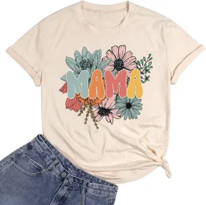 Wildflowers Mama Shirt Women Retro Floral Graphic Mom Tshirt Casual Loose Short Sleeve Tops Tee