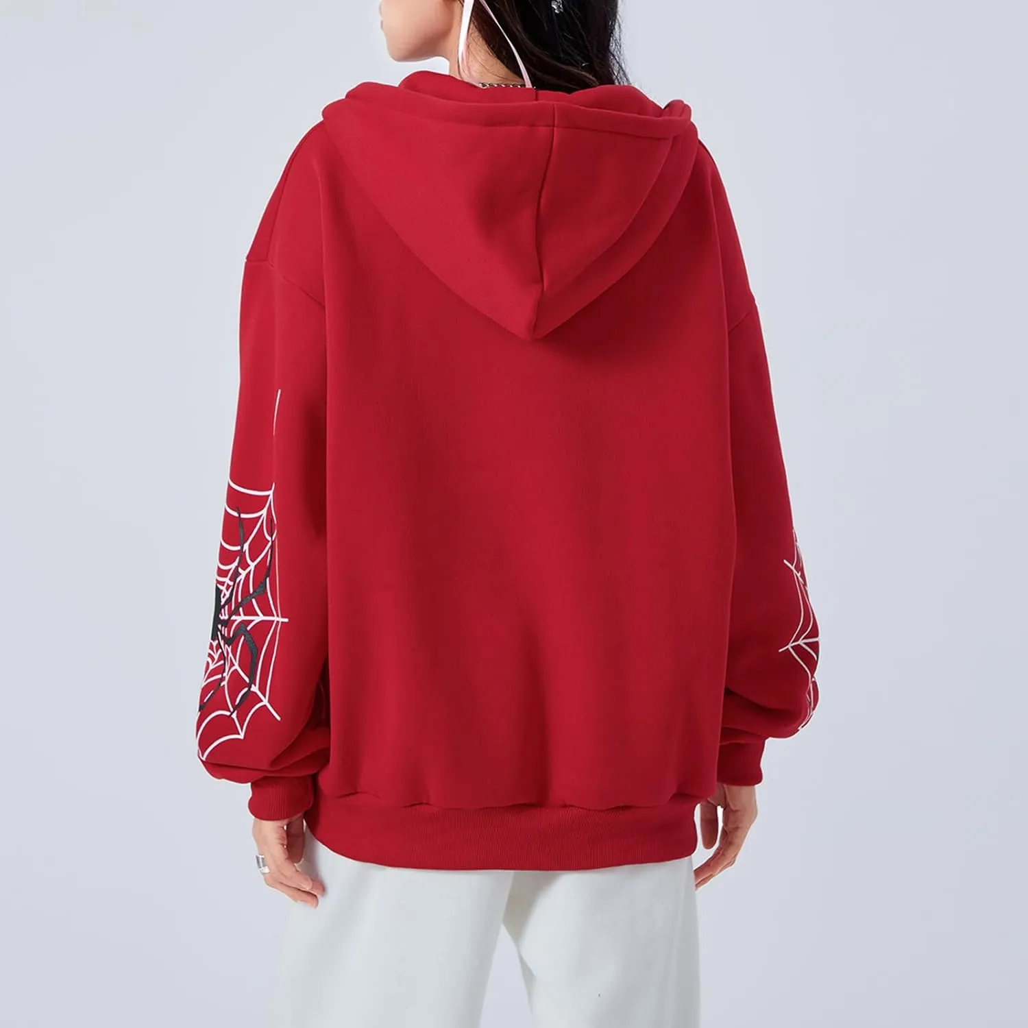 Winioder Women Y2K Spider Zip Up Hoodie Jacket Punk Goth Grunge Aesthetic Oversized Hoodies Vintage Graphic Sweatshirt