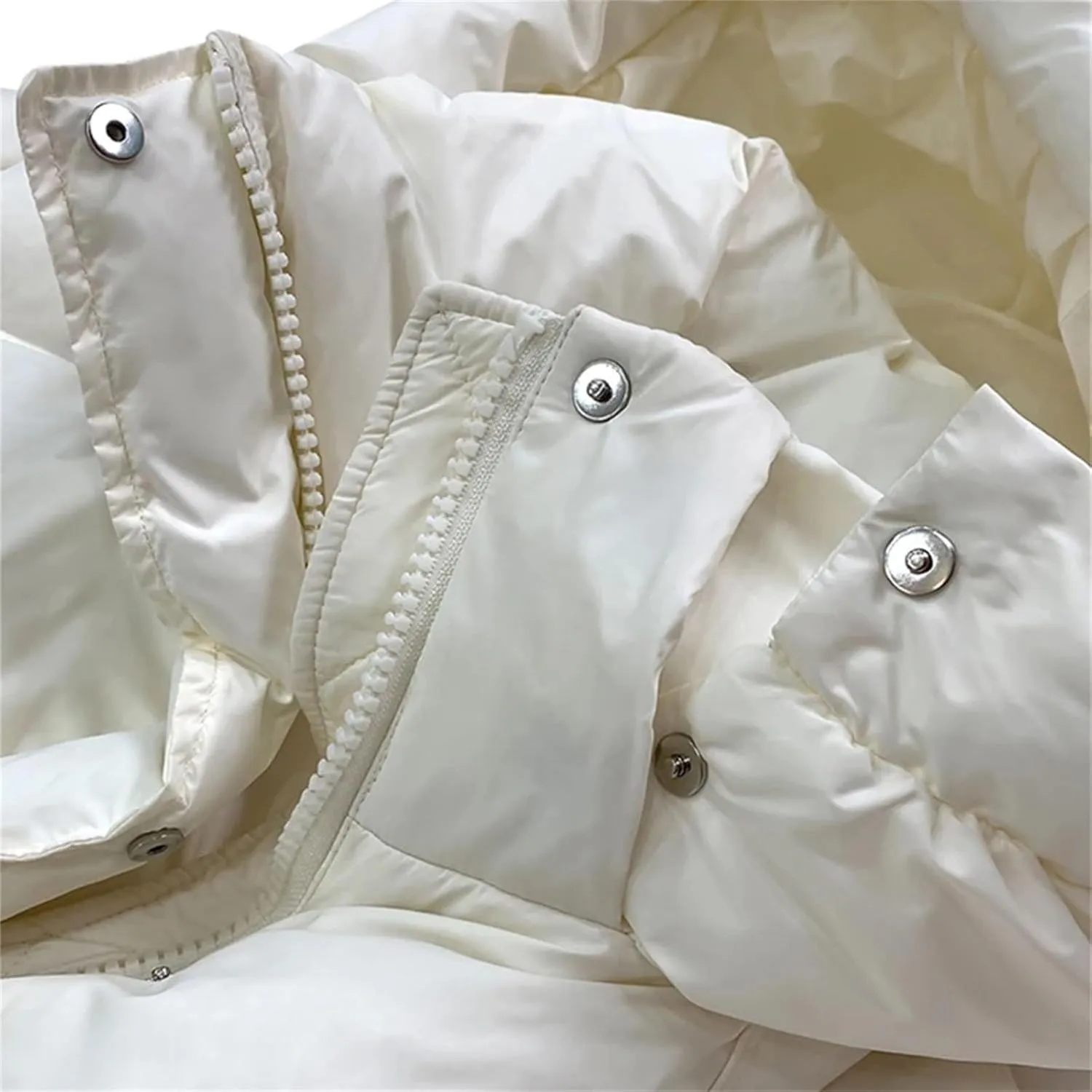 Women Casual Mid-Length Stand Hooded Down Coat Winter Thicken Zipper Cotton-Padded Jacket Pocket Warm Loose Jacket