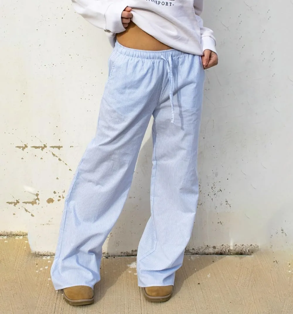 Women Drawstring Striped Pants High Waist Wide Leg Lounge Pants Casual Relaxed Fit Pajama Bottoms Y2k Streetwear