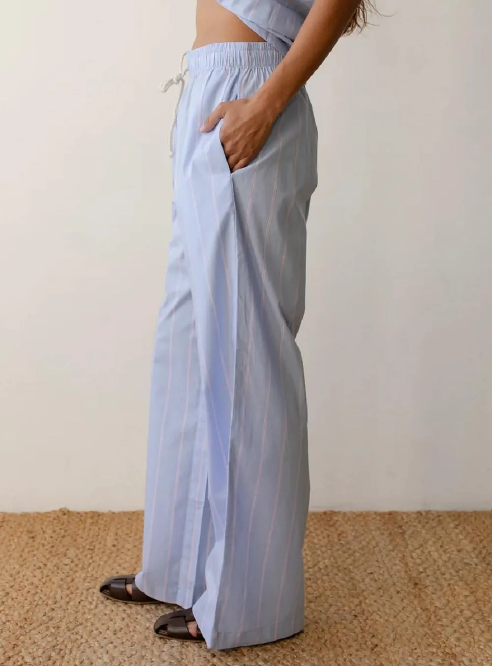 Women Drawstring Striped Pants High Waist Wide Leg Lounge Pants Casual Relaxed Fit Pajama Bottoms Y2k Streetwear