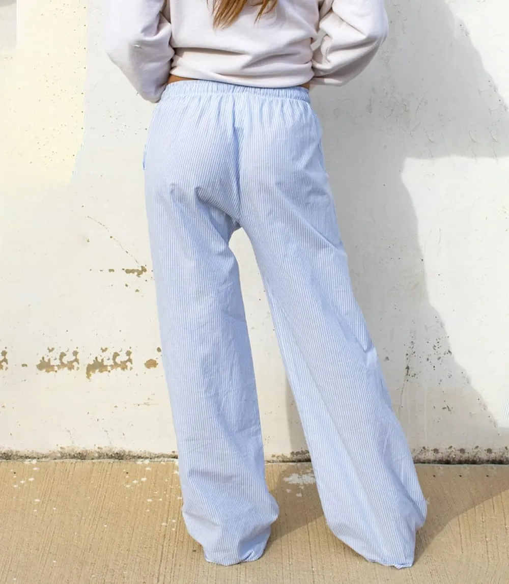 Women Drawstring Striped Pants High Waist Wide Leg Lounge Pants Casual Relaxed Fit Pajama Bottoms Y2k Streetwear