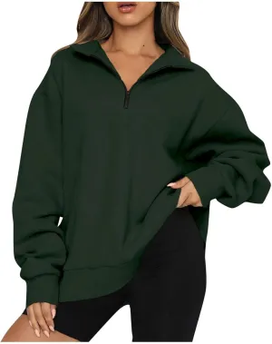 Women Half Zip Oversized Sweatshirt Quater Lapel Pullover Shirts Long Sleeve Fashion Tops Teen Girls Outfits Clothes 2023