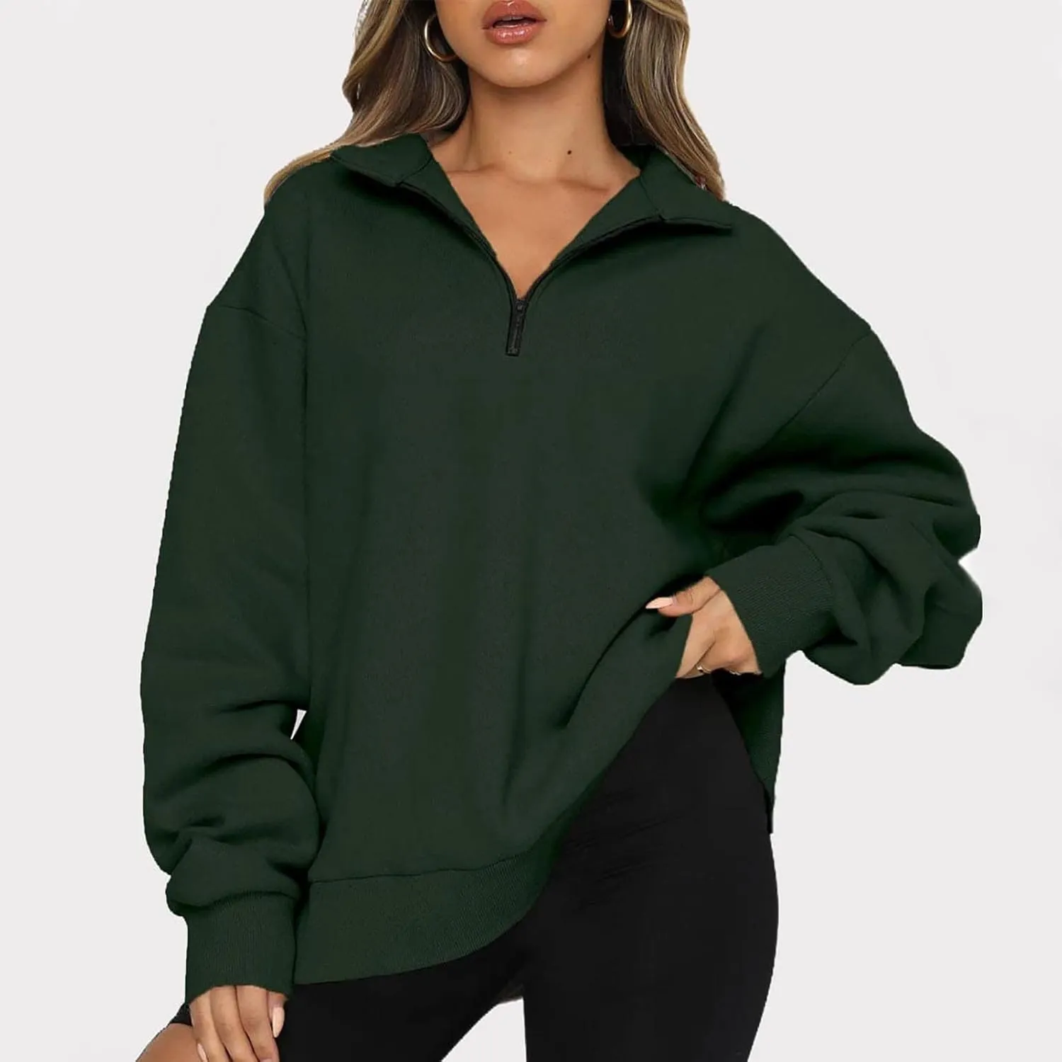 Women Half Zip Oversized Sweatshirt Quater Lapel Pullover Shirts Long Sleeve Fashion Tops Teen Girls Outfits Clothes 2023