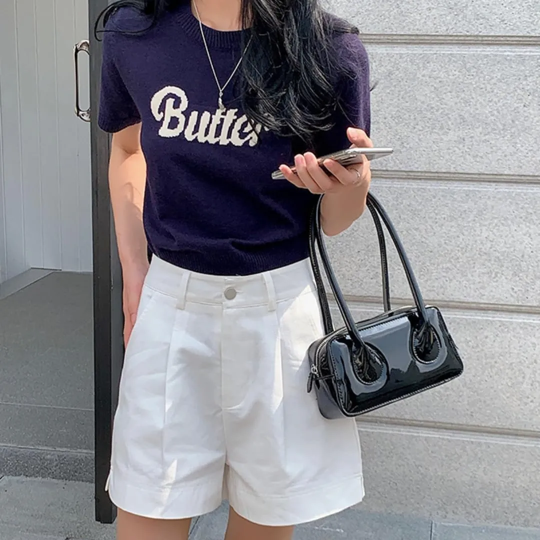 Women Patent Leather Shoulder Bag Top Handle Bag Cute Versatile Satchel Handbag Purses Aesthetic Underarm Bag