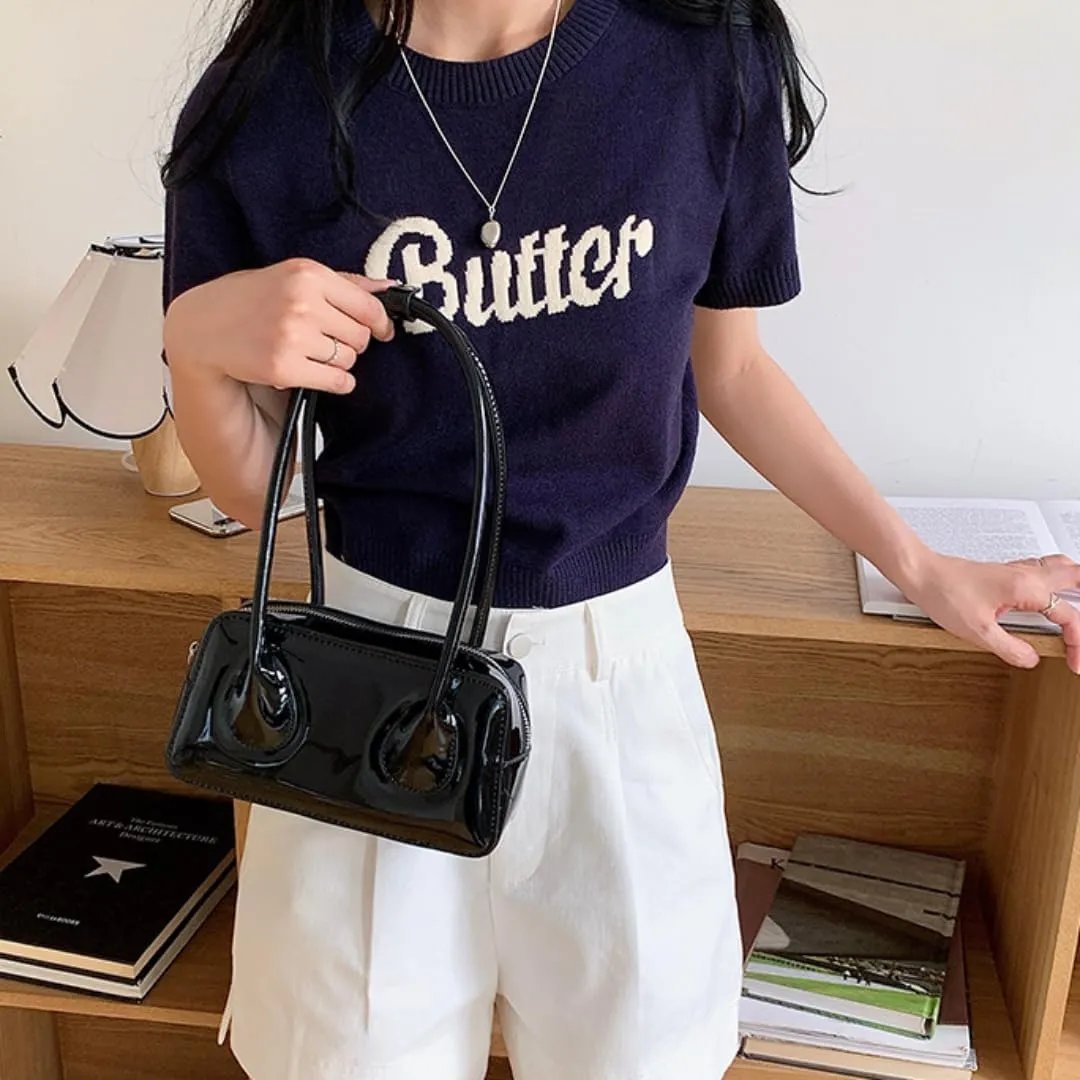 Women Patent Leather Shoulder Bag Top Handle Bag Cute Versatile Satchel Handbag Purses Aesthetic Underarm Bag