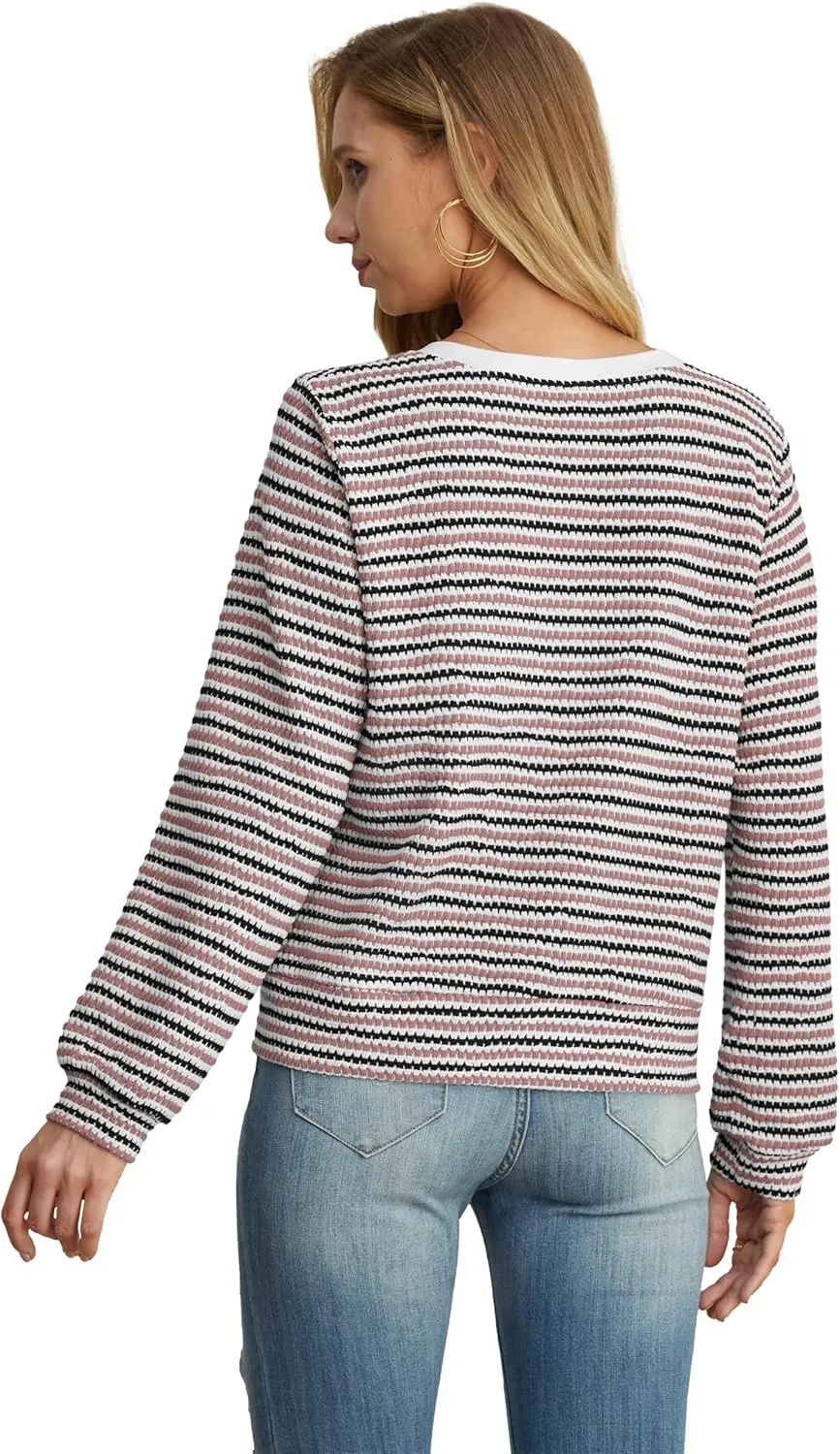 Women Striped Cardigan Button Cardigan Sweaters Dressy Casual Lightweight Jacket with Patch Pockets for Women