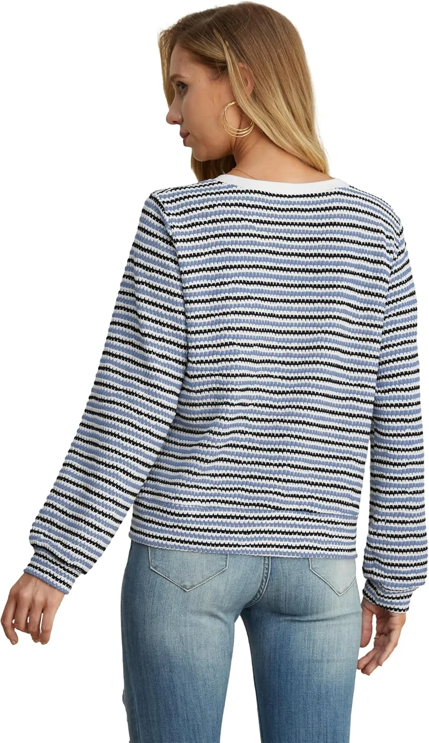 Women Striped Cardigan Button Cardigan Sweaters Dressy Casual Lightweight Jacket with Patch Pockets for Women