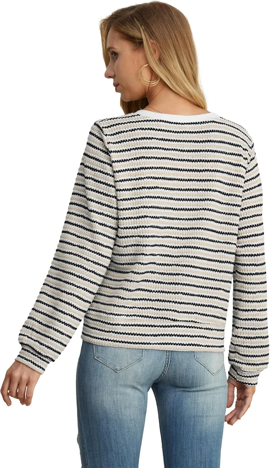 Women Striped Cardigan Button Cardigan Sweaters Dressy Casual Lightweight Jacket with Patch Pockets for Women
