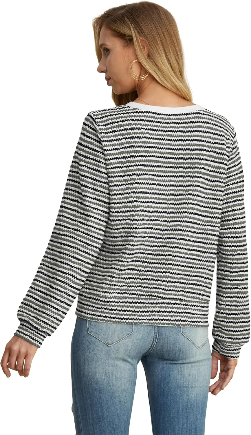 Women Striped Cardigan Button Cardigan Sweaters Dressy Casual Lightweight Jacket with Patch Pockets for Women