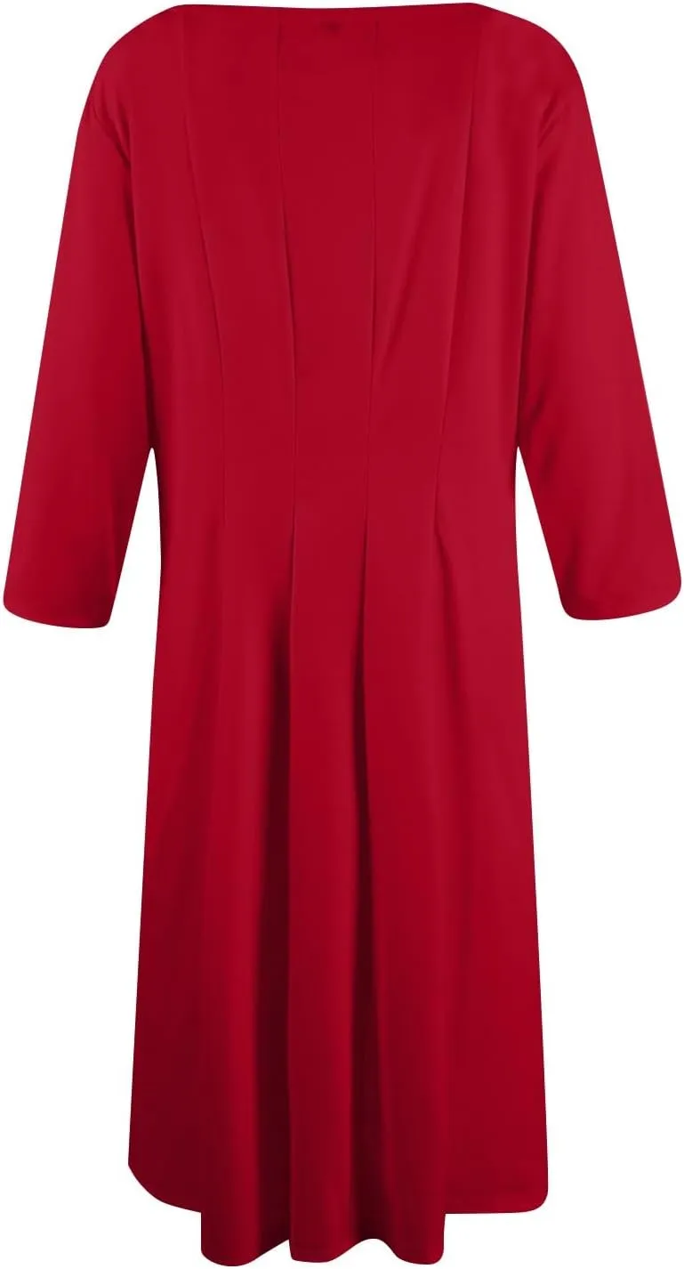 Womens 2024 Fall Trendy Casual Solid Crew Neck 3/4 Sleeve A Line Flowy Casual Midi Dress with Pockets