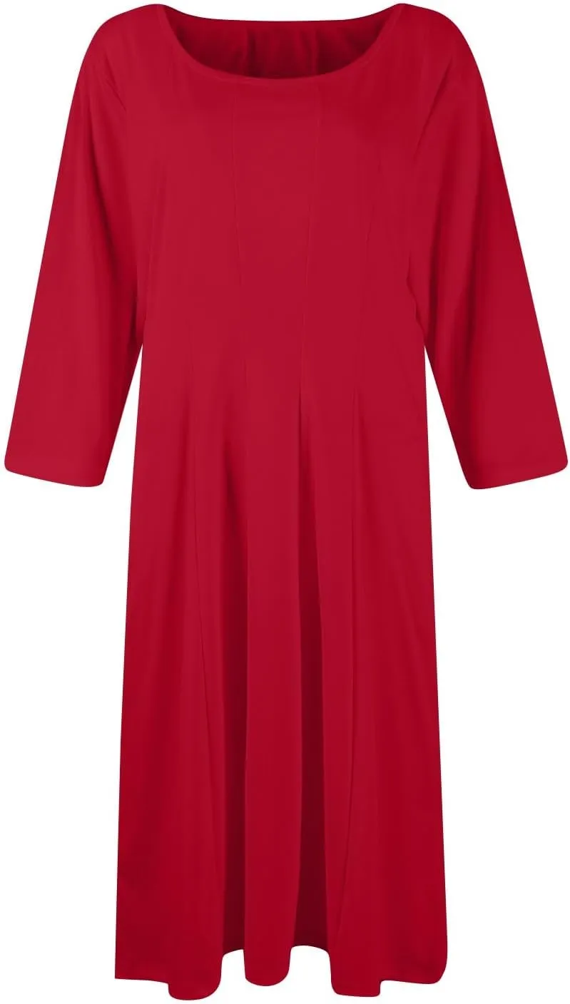 Womens 2024 Fall Trendy Casual Solid Crew Neck 3/4 Sleeve A Line Flowy Casual Midi Dress with Pockets