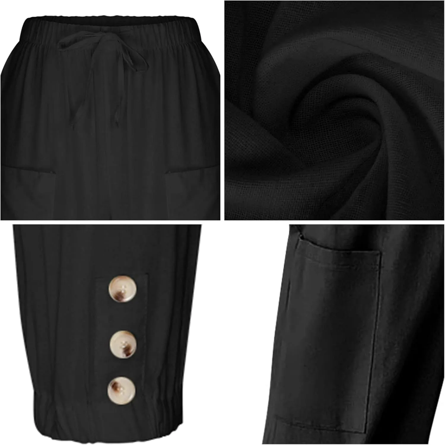 Womens Capri Pants Casual Drawstring Harem Pants with Pockets Baggy Wide Leg Cropped Beach Pants Slacks Summer