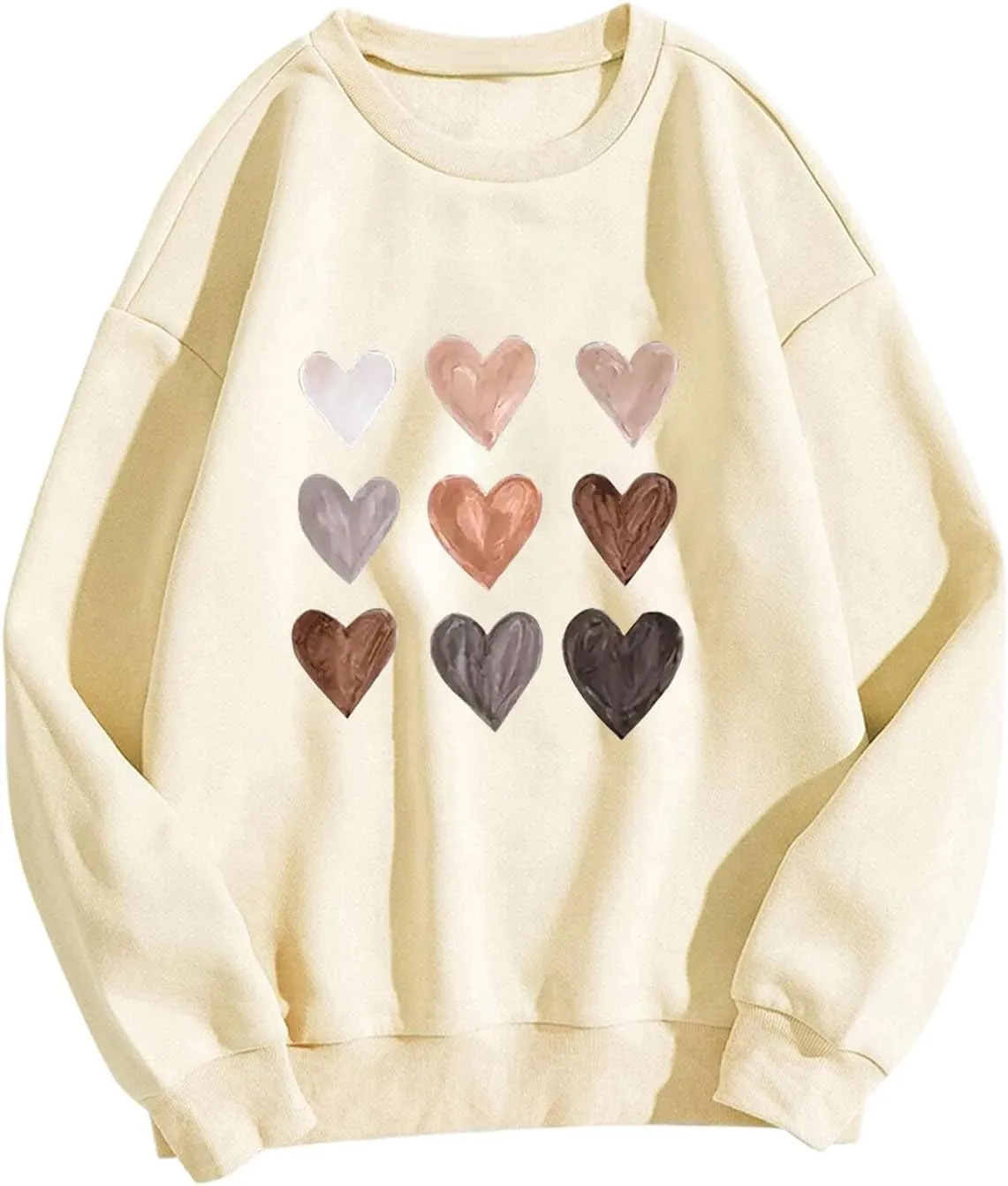 Womens Casual Oversized Sweatshirts Cute Heart Graphic Shirts Crewneck Long Sleeve Comfy Casual Basic Pullover Tops