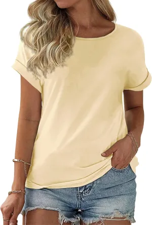Womens Color Block Short Sleeve Tops Casual Summer T-Shirt