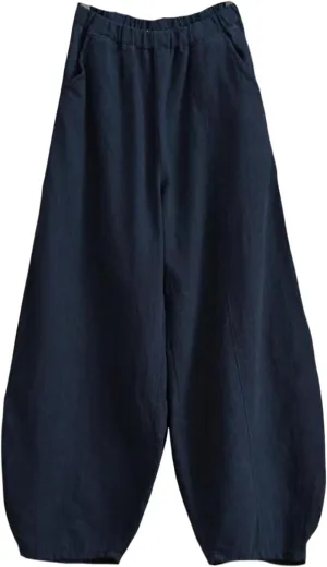 Women's Cotton Linen Jogger Pants Wide Leg Elastic High Waist Lantern Trousers Loose Fit Casual Summer Baggy Pants