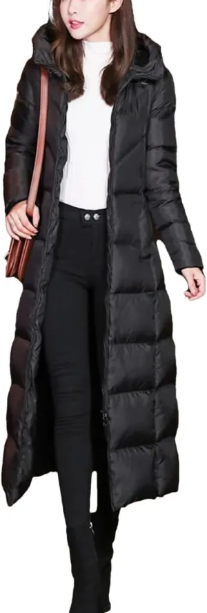 Womens Cotton Long Down Coats Winter Warm Jacket Female Hooded Cotton-Padded Coat Thicken Warm Puffer Coat