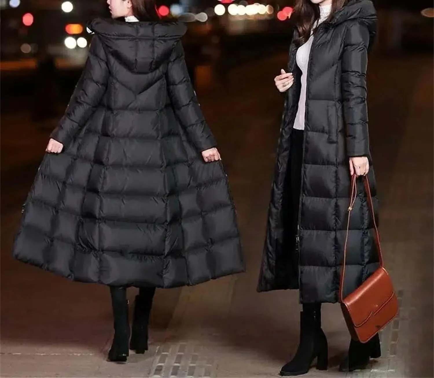 Womens Cotton Long Down Coats Winter Warm Jacket Female Hooded Cotton-Padded Coat Thicken Warm Puffer Coat
