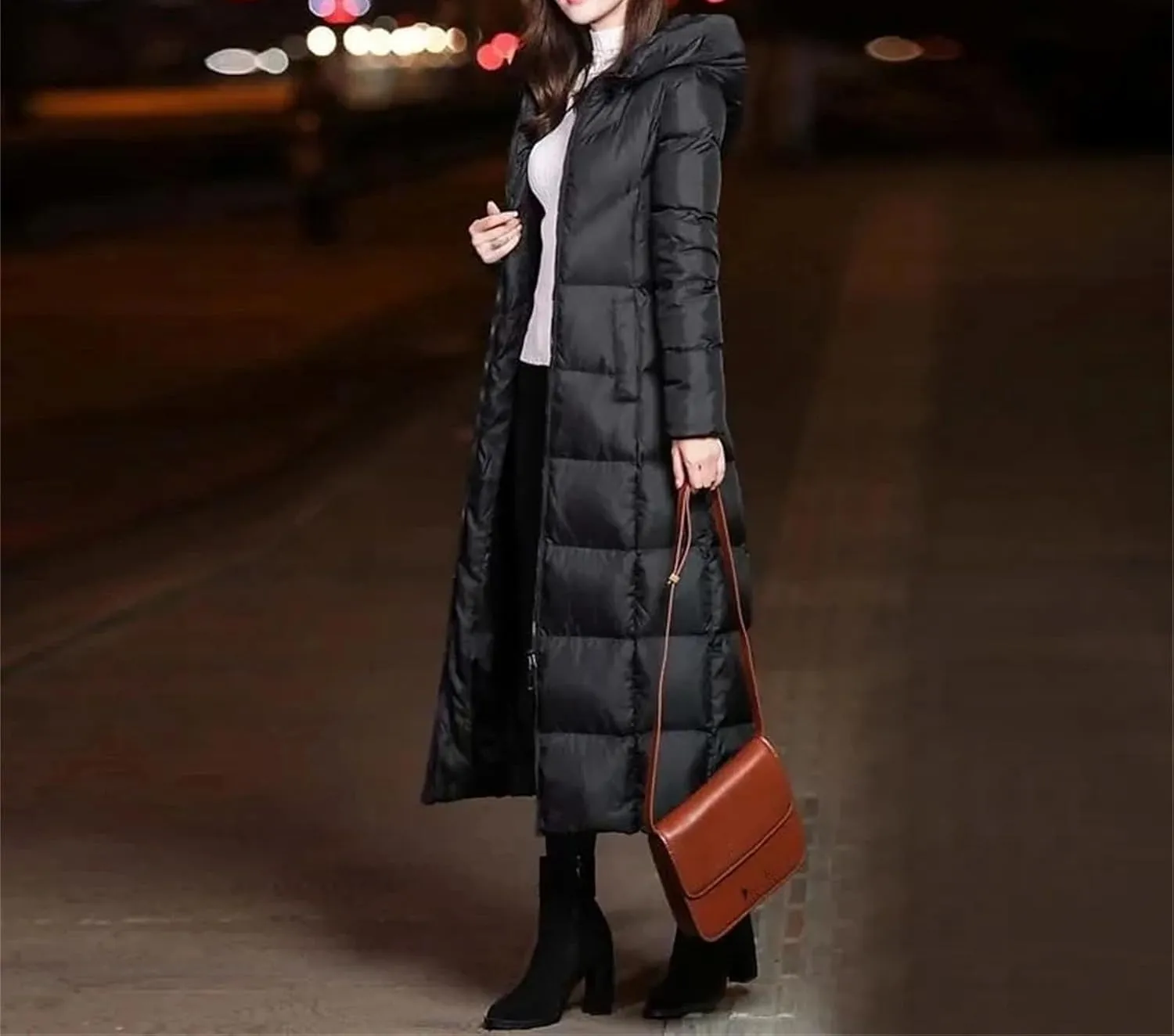 Womens Cotton Long Down Coats Winter Warm Jacket Female Hooded Cotton-Padded Coat Thicken Warm Puffer Coat