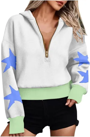 Womens Cropped Oversized Hoodies Long Sleeve Half Zip Pullover Sweatshirts 2024 Fashion Outfits Cute Y2K Clothes